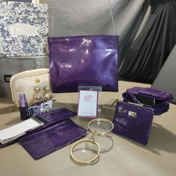 Christian Dior Parfums Purple Patent Shoulder Bag Accessories Bundle - Picture 2 of 7